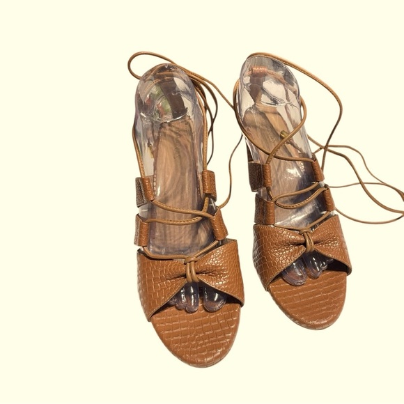 KAANAS Brown and Gold Leather Embossed Leather Zaria Cage Sandal size 10 - Picture 4 of 11